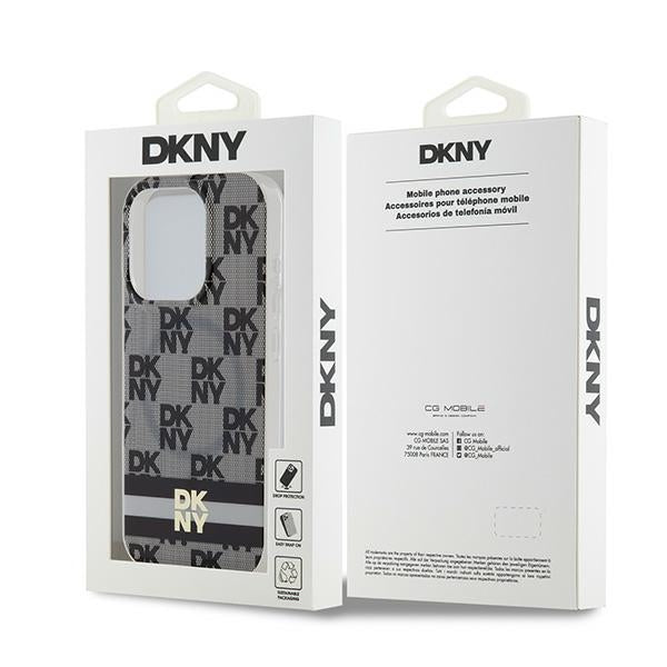 DKNY IML Checkered Mono Pattern &amp; Printed Stripes MagSafe Case for iPhone 15 Pro - Black