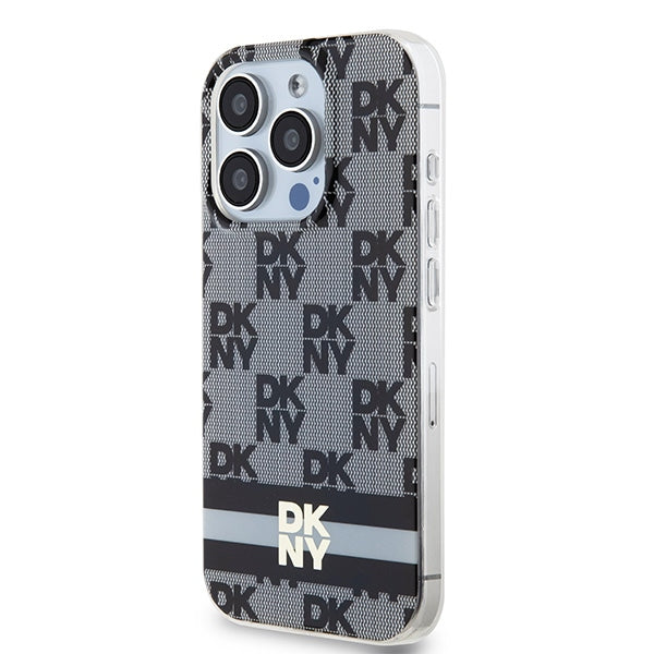DKNY IML Checkered Mono Pattern &amp; Printed Stripes MagSafe Case for iPhone 15 Pro - Black