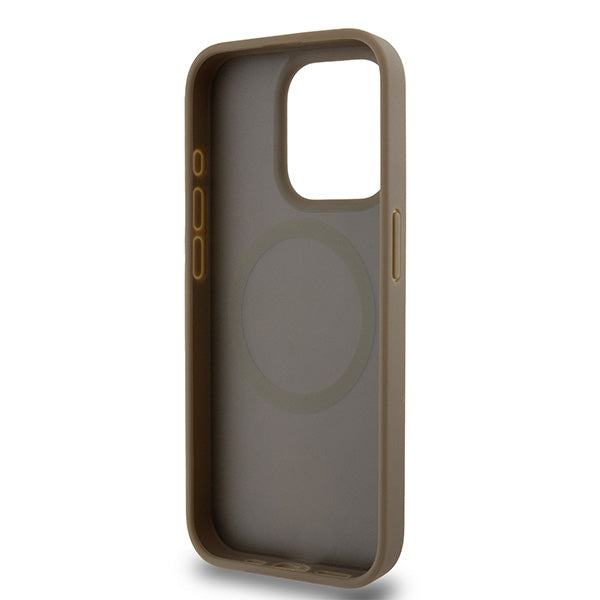 DKNY Leather Monogram Pattern Metal Logo MagSafe Case for iPhone 15 Pro - Brown