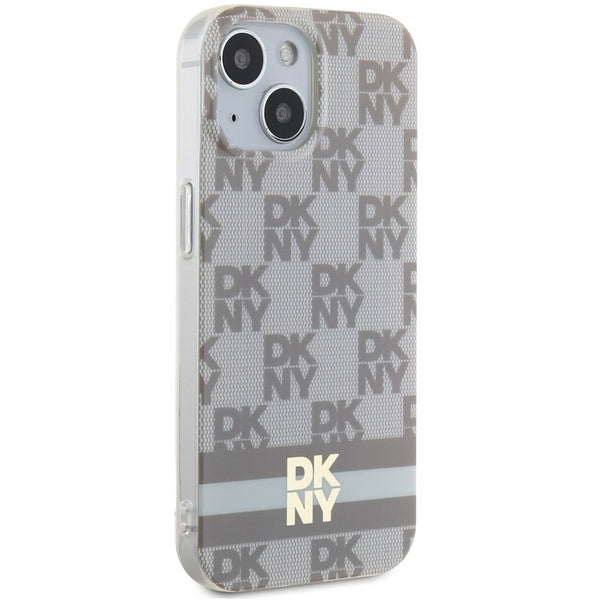 DKNY IML Checkered Mono Pattern &amp; Printed Stripes MagSafe Case for iPhone 15 Plus / 14 Plus - Beige