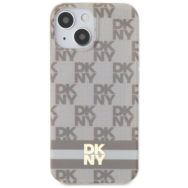 DKNY IML Checkered Mono Pattern &amp; Printed Stripes MagSafe Case for iPhone 15 Plus / 14 Plus - Beige