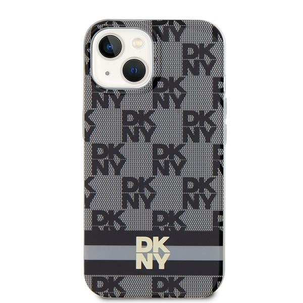 DKNY IML Checkered Mono Pattern &amp; Printed Stripes MagSafe Case for iPhone 15 Plus / 14 Plus - Black