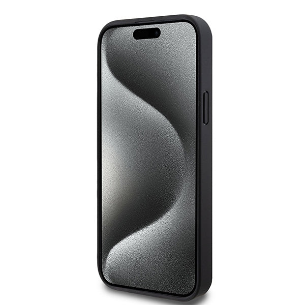 DKNY Leather Monogram Pattern Metal Logo MagSafe Case for iPhone 15 Plus / 14 Plus - Black