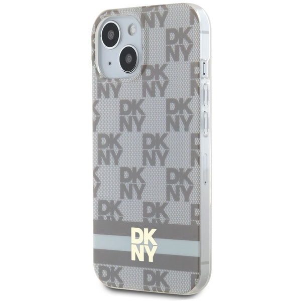 DKNY IML Checkered Mono Pattern &amp; Printed Stripes MagSafe case for iPhone 15 / 14 / 13 - beige