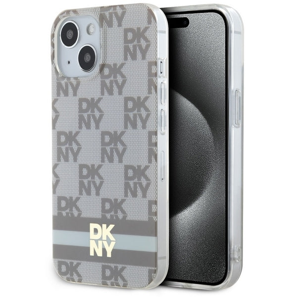 DKNY IML Checkered Mono Pattern &amp; Printed Stripes MagSafe case for iPhone 15 / 14 / 13 - beige