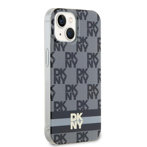 DKNY IML Checkered Mono Pattern &amp; Printed Stripes MagSafe Case for iPhone 15/14/13 - Black