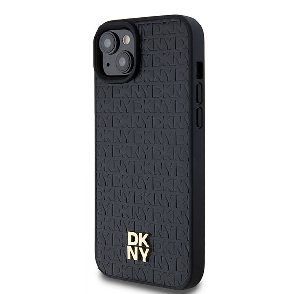 DKNY Leather Pattern Metal Logo MagSafe Case for iPhone 15/14/13 - Black