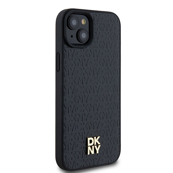 DKNY Leather Pattern Metal Logo MagSafe Case for iPhone 15/14/13 - Black