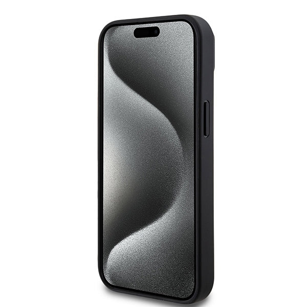 DKNY Leather Printed Pattern Metal Logo MagSafe Case for iPhone 15/14/13 - Black