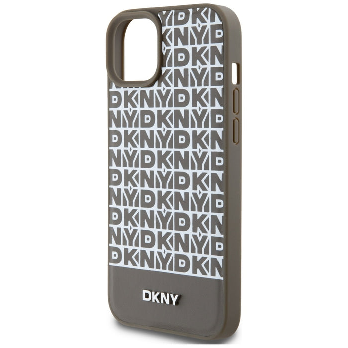 DKNY Leather Printed Pattern Metal Logo MagSafe Case for iPhone 15 / 14 / 13 - Brown