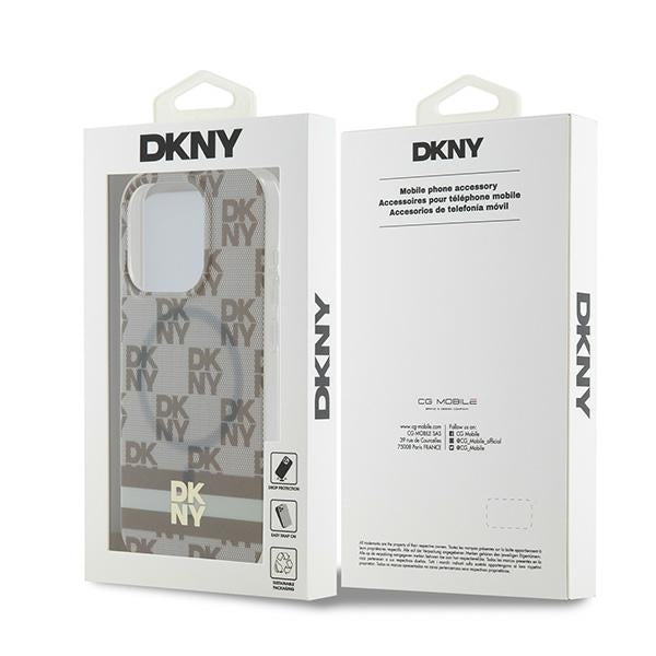 DKNY IML Checkered Mono Pattern &amp; Printed Stripes MagSafe case for iPhone 15 Pro Max - beige