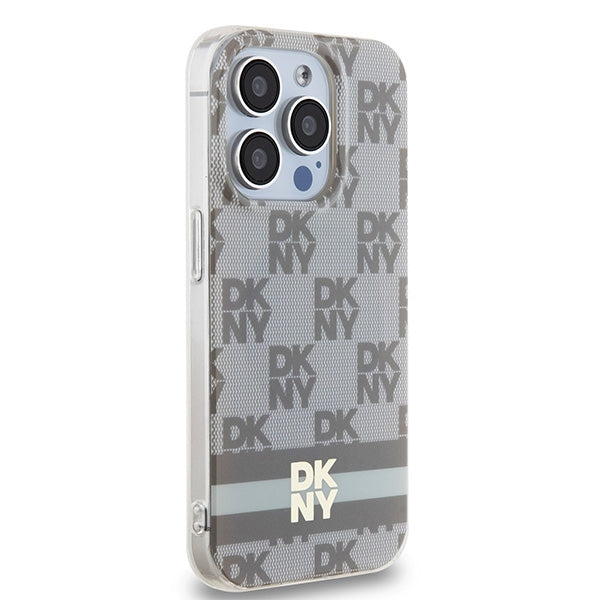 DKNY IML Checkered Mono Pattern &amp; Printed Stripes MagSafe case for iPhone 15 Pro Max - beige