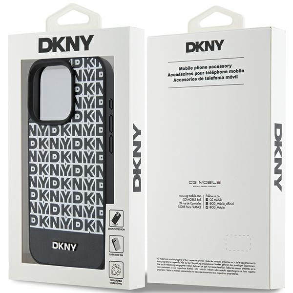 DKNY Leather Printed Pattern Metal Logo MagSafe Case for iPhone 15 Pro Max - Black