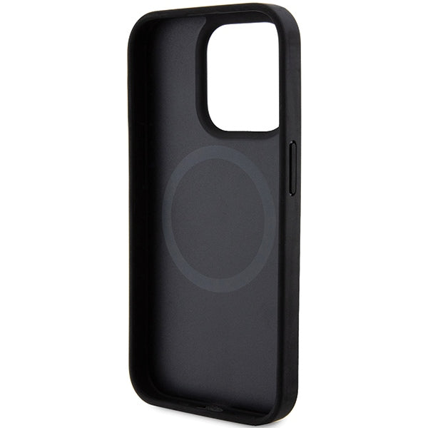 DKNY Leather Printed Pattern Metal Logo MagSafe Case for iPhone 15 Pro Max - Black
