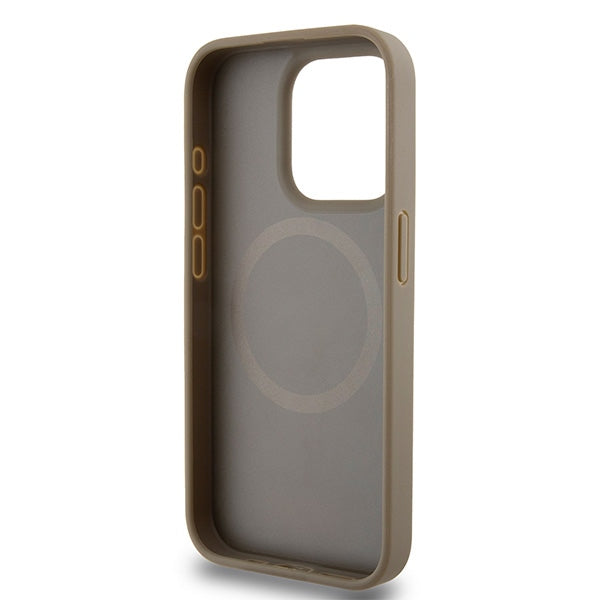DKNY Leather Printed Pattern Metal Logo MagSafe Case for iPhone 15 Pro Max - Brown