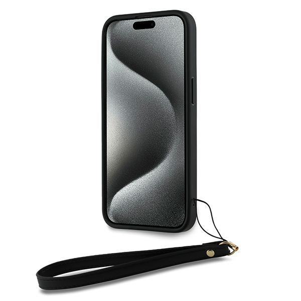 DKNY Wrist Strap Stock Logo case for iPhone 14 Pro Max - black