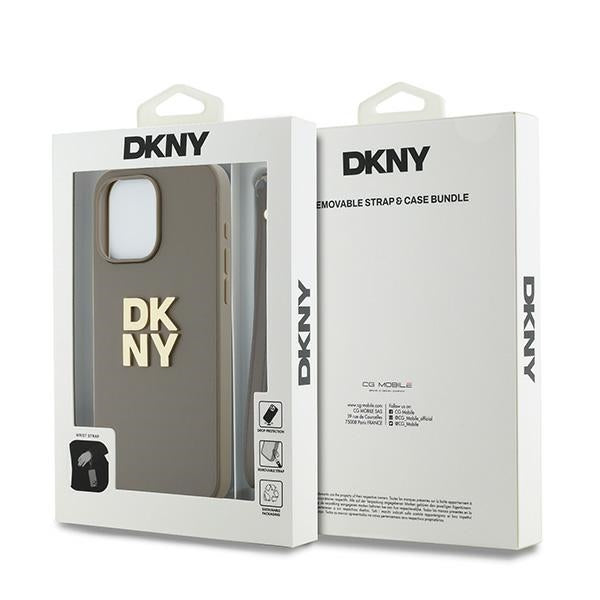 DKNY Wrist Strap Stock Logo case for iPhone 15 Pro - beige