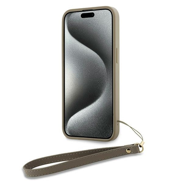 DKNY Wrist Strap Stock Logo case for iPhone 15 Pro Max - beige