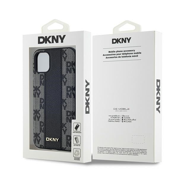 DKNY Leather Checkered Mono Pattern MagSafe Case for iPhone 11 / Xr - Black