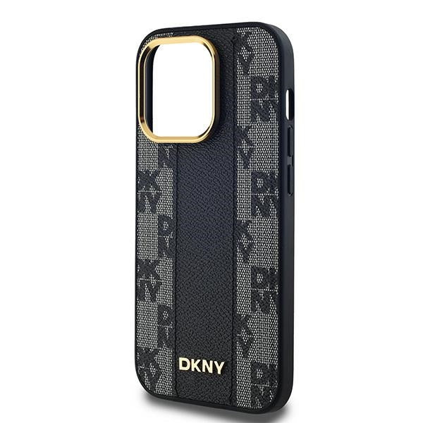DKNY Leather Checkered Mono Pattern MagSafe Case for iPhone 13 Pro Max - Black