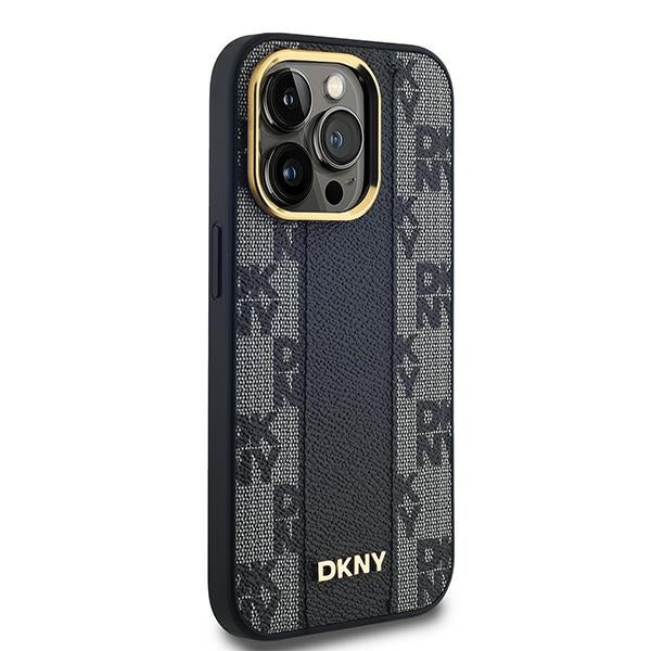 DKNY Leather Checkered Mono Pattern MagSafe Case for iPhone 13 Pro Max - Black