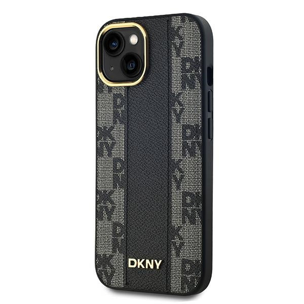 DKNY Leather Checkered Mono Pattern MagSafe Case for iPhone 14/15/13 - Black