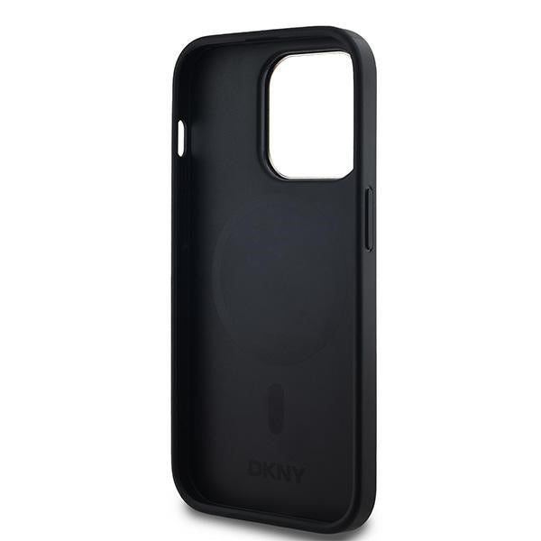 DKNY Leather Checkered Mono Pattern MagSafe Case for iPhone 14 Pro Max - Black