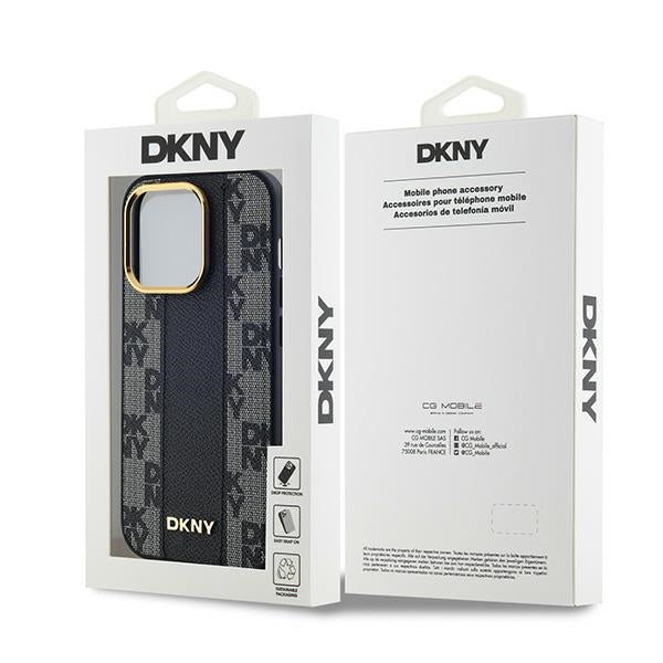 DKNY Leather Checkered Mono Pattern MagSafe Case for iPhone 14 Pro Max - Black
