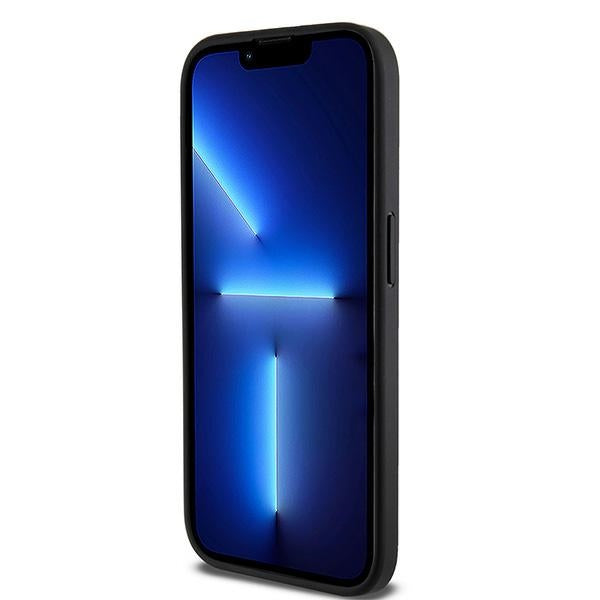 DKNY Leather Checkered Mono Pattern MagSafe case for iPhone 15 Pro - black