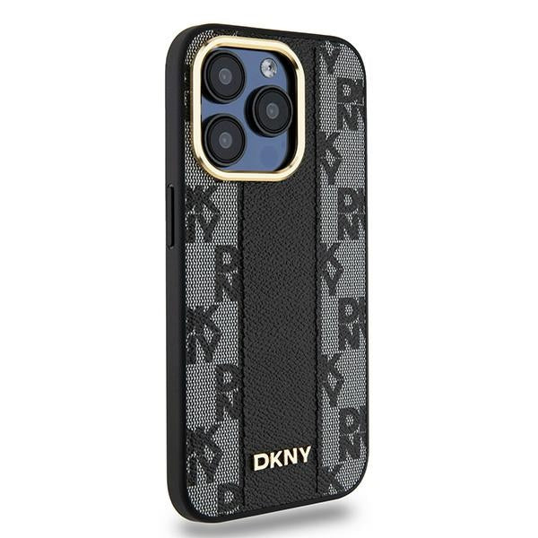 DKNY Leather Checkered Mono Pattern MagSafe case for iPhone 15 Pro - black