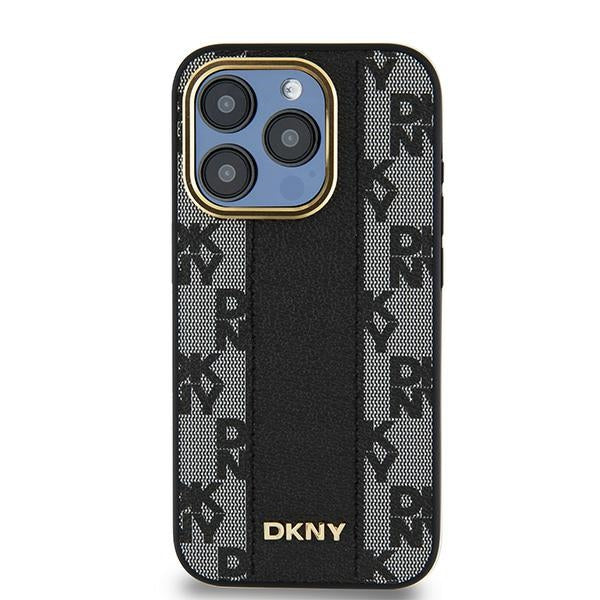 DKNY Leather Checkered Mono Pattern MagSafe case for iPhone 15 Pro - black