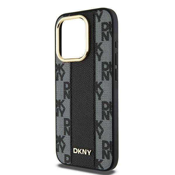 DKNY Leather Checkered Mono Pattern MagSafe case for iPhone 15 Pro - black