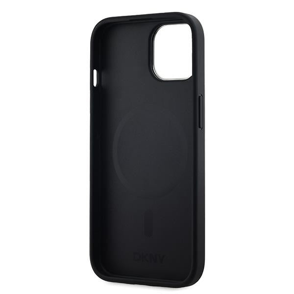 DKNY Leather Checkered Mono Pattern MagSafe Case for iPhone 15 Plus / 14 Plus - Black
