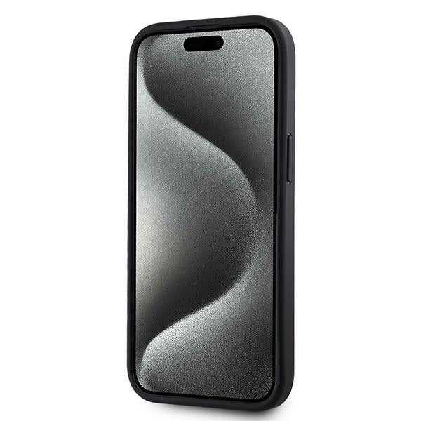 DKNY Leather Checkered Mono Pattern MagSafe Case for iPhone 15 Plus / 14 Plus - Black