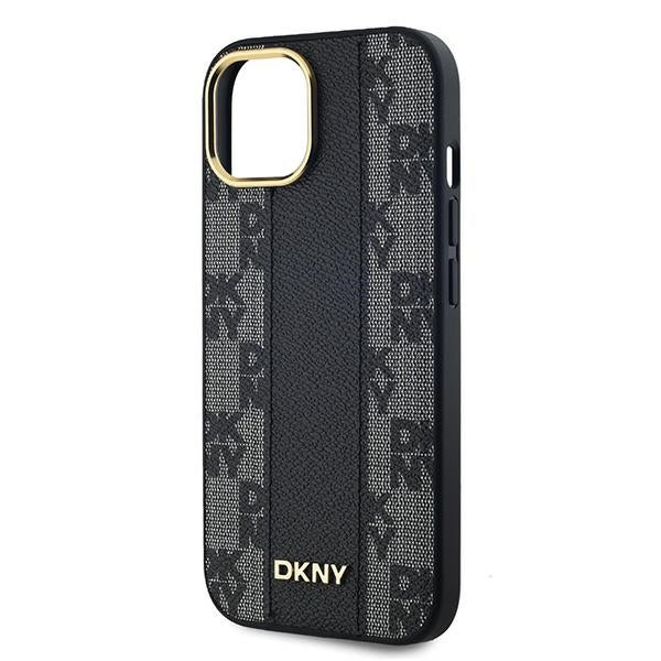 DKNY Leather Checkered Mono Pattern MagSafe Case for iPhone 15/14/13 - Black