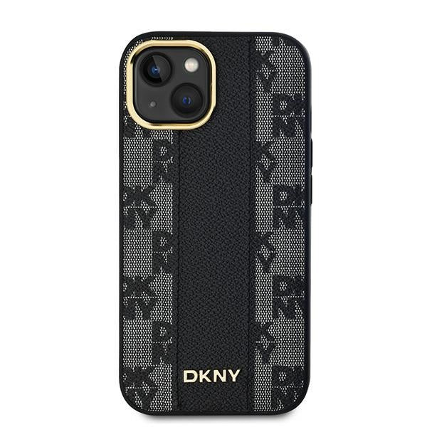 DKNY Leather Checkered Mono Pattern MagSafe Case for iPhone 15/14/13 - Black
