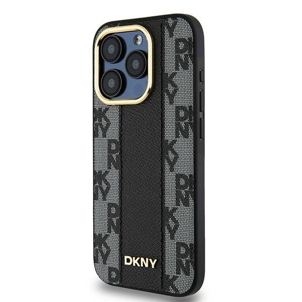 DKNY Leather Checkered Mono Pattern MagSafe iPhone 15 Pro Max Case - Black