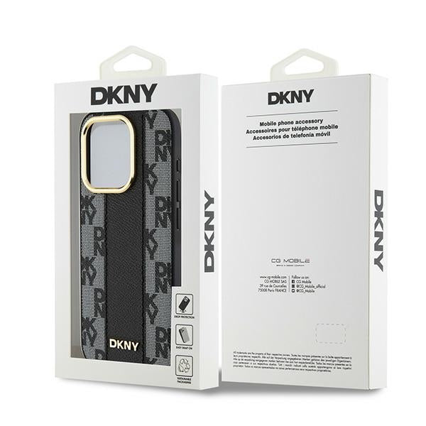 DKNY Leather Checkered Mono Pattern MagSafe iPhone 15 Pro Max Case - Black