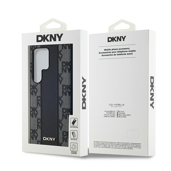 DKNY Leather Checkered Mono Pattern MagSafe Case for Samsung Galaxy S24 Ultra - Black