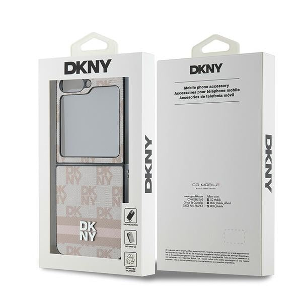 DKNY Checkered Pattern Printed Stripes Case for Samsung Galaxy Z Flip 6 - Pink