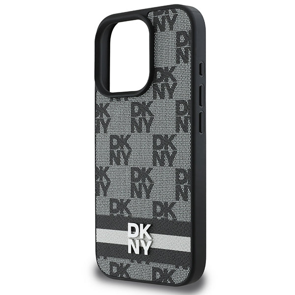 DKNY Checkered Pattern &amp; Printed Stripes case for iPhone 16 Pro - black