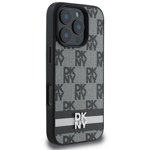 DKNY Checkered Pattern &amp; Printed Stripes case for iPhone 16 Pro - black