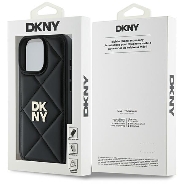 DKNY Quilted Stack Logo iPhone 16 Pro Case - Black