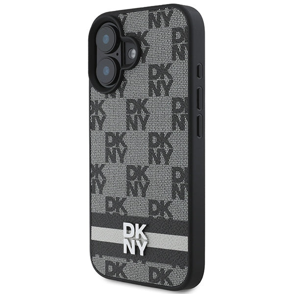 DKNY Checkered Pattern &amp; Printed Stripes iPhone 16 Case - Black