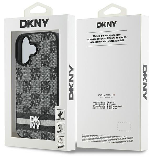 DKNY Checkered Pattern & Printed Stripes iPhone 16 Case - Black
