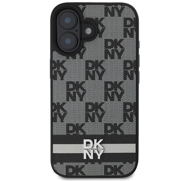 DKNY Checkered Pattern & Printed Stripes iPhone 16 Case - Black