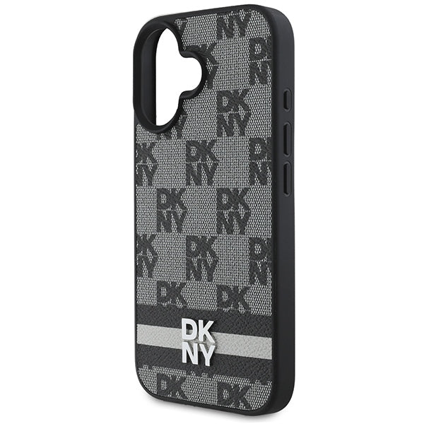 DKNY Checkered Pattern & Printed Stripes iPhone 16 Case - Black