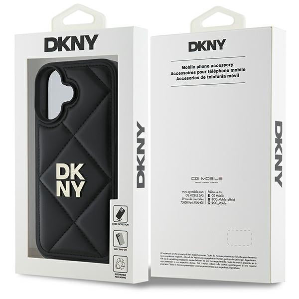 DKNY Quilted Stack Logo iPhone 16 Case - Black