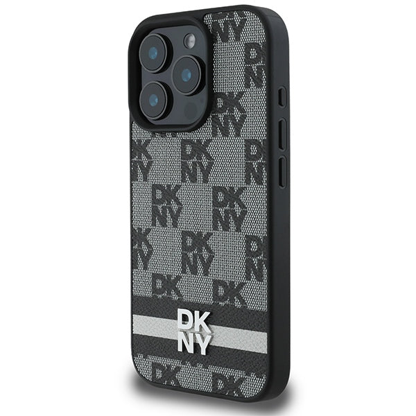 DKNY Checkered Pattern & Printed Stripes case for iPhone 16 Pro Max - black