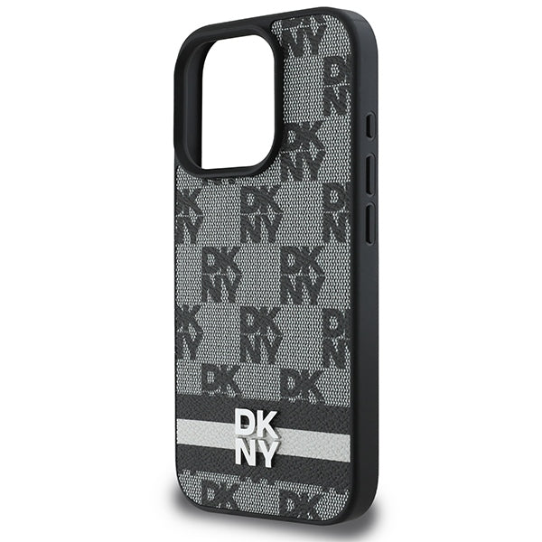 DKNY Checkered Pattern &amp; Printed Stripes case for iPhone 16 Pro Max - black